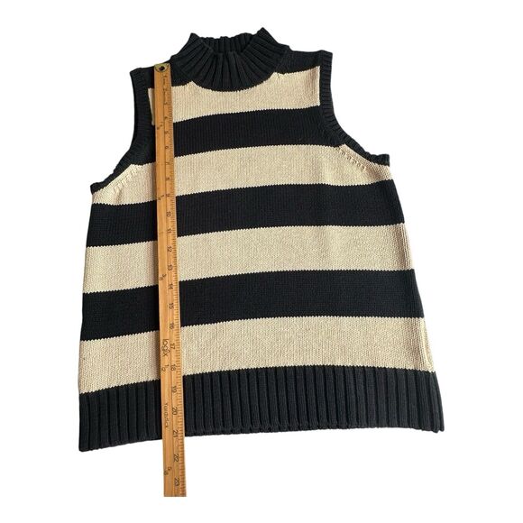 Evan Picone L Sweater‎ Vest 100% Cotton Knit Black Beige Wide Striped Wo… - Picture 7 of 11